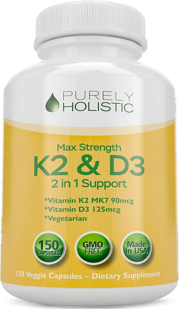 Vitamin D3 125Mcg And Vitamin K2 90Mcg Mk7 - 4 Month Supply 150 Vegetarian Capsules - Vitamin D3 & K2 - High Strength Ch