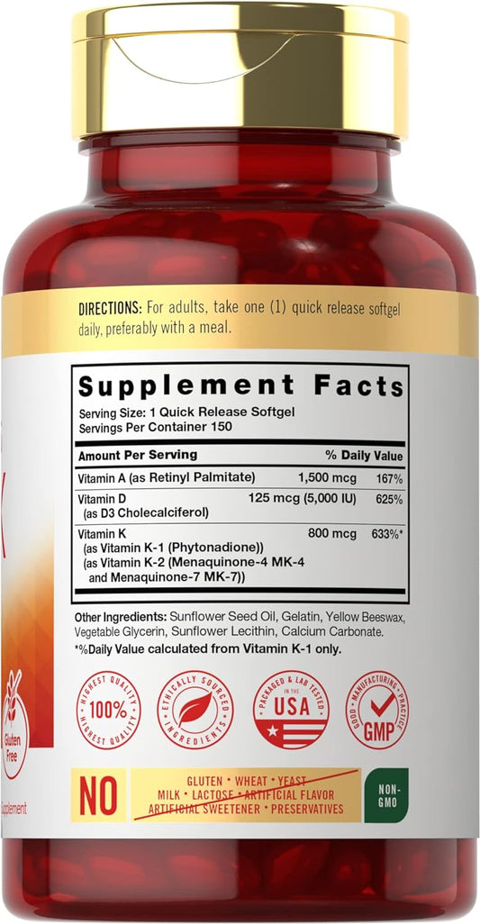 Carlyle Vitamin ADK | 150 Softgels | Non-GMO, Gluten Free Dietary Supp