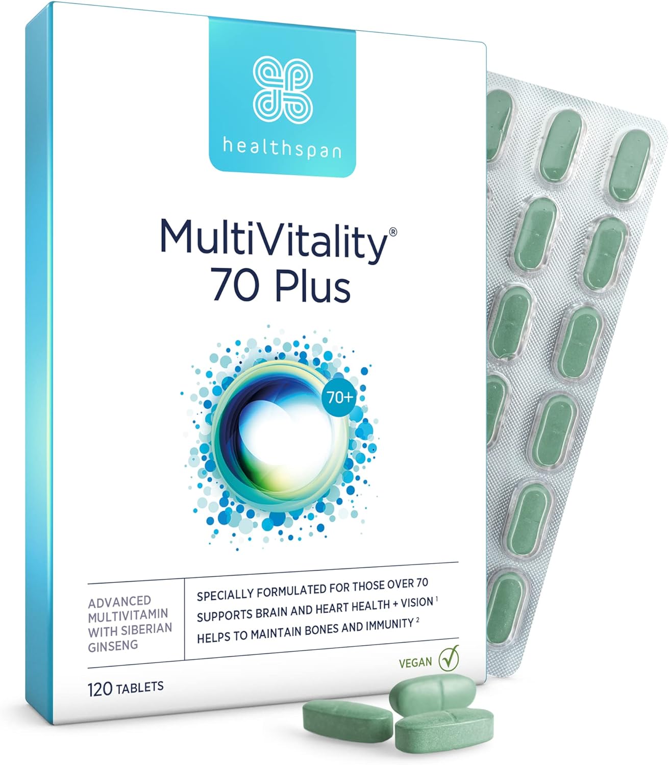 Healthspan Multivitamin 70 Plus | (120 Tablets) | Vitamin C & Vitamin 220 Grams