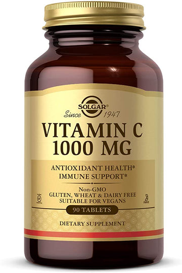 Solgar Vitamin C 1000 mg, 90 Tablets - Antioxidant & Immune Support, Overall Health, Healthy Skin & Joints - Bioflavonoids Supplement - Non-GMO, Vegan, Gluten Free, Kosher - 90 Servings