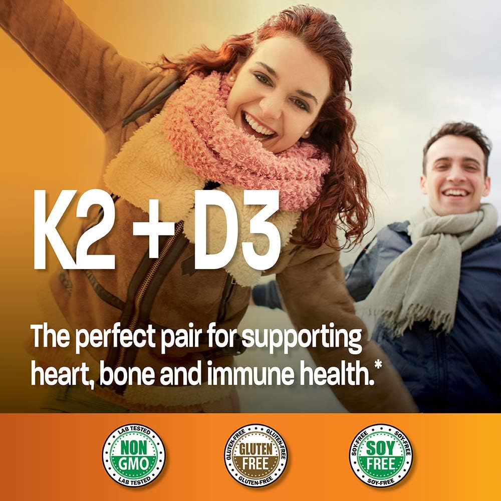 Bronson Vitamin K2 (MK7) with D3 Supplement Bone and Heart Health Non-