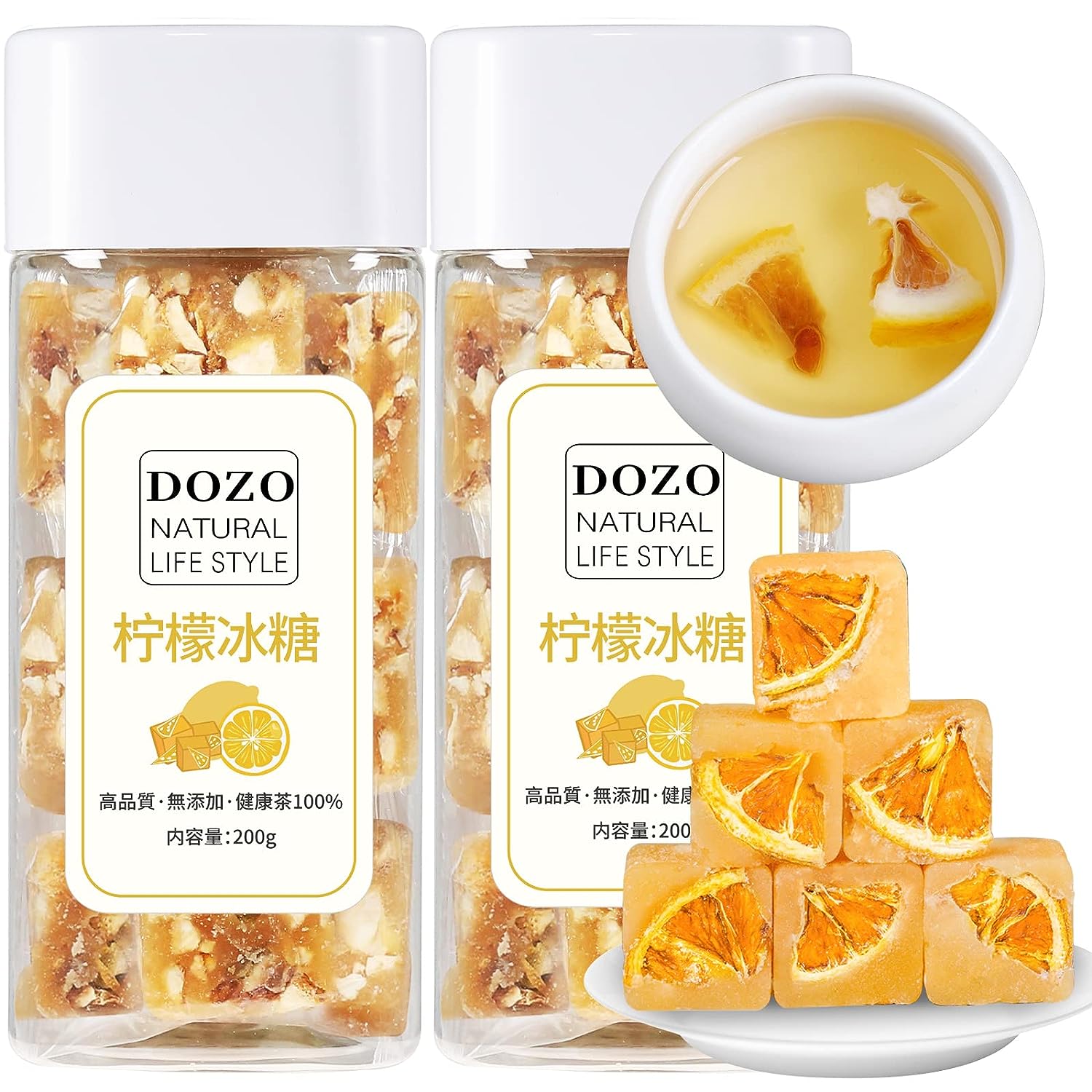 DOZO Rock Sugar Lemon Tea Lemon Honey Rock Candy Yellow Lump Rock Sugar with Lemon Sugar Cubes Lemon Honey Candy Caffeine Free Individual Package ??????