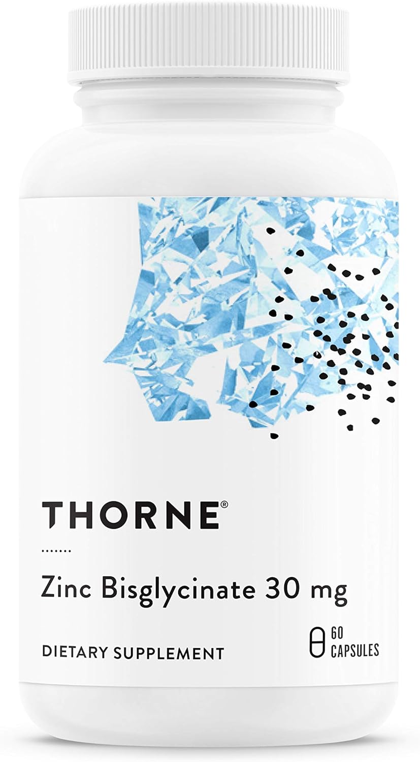 Thorne Zinc Bisglycinate 30mg - Daily Support for Skin, Eye & Immune System Health with Zinc Supplement Capsules - 60 Capsules