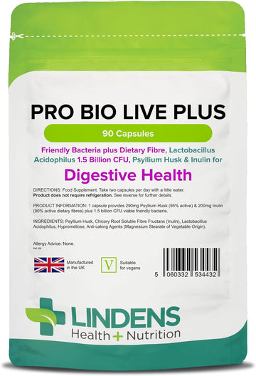 Lindens Pro Bio Live Plus (+Dietary Fibre) Capsules - 90 Pack - Massiv60 Grams
