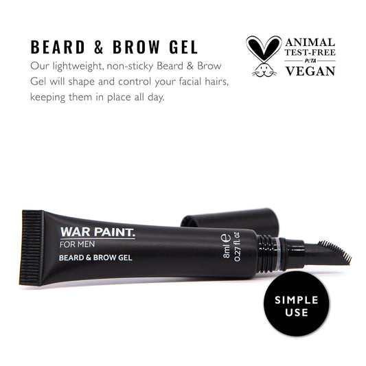 War Paint For Men Lightweight Beard & Brow Gel - Vegan Friendly & Cruelty-Free - Clear Non-Stick Formula - Makeup Product For Men - 8ml