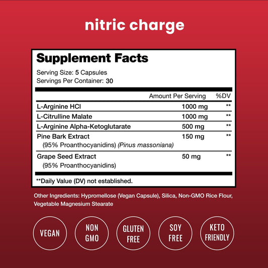 Nitric Oxide Supplement | L-Arginine, L Citrulline Malate, AAKG, Pine Bark, Grape Seed Extract | Extra Strength Nitric O