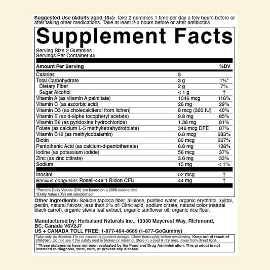 Herbaland Vegan Multivitamin Probiotic Gummies for Adults - 13 Vitamin