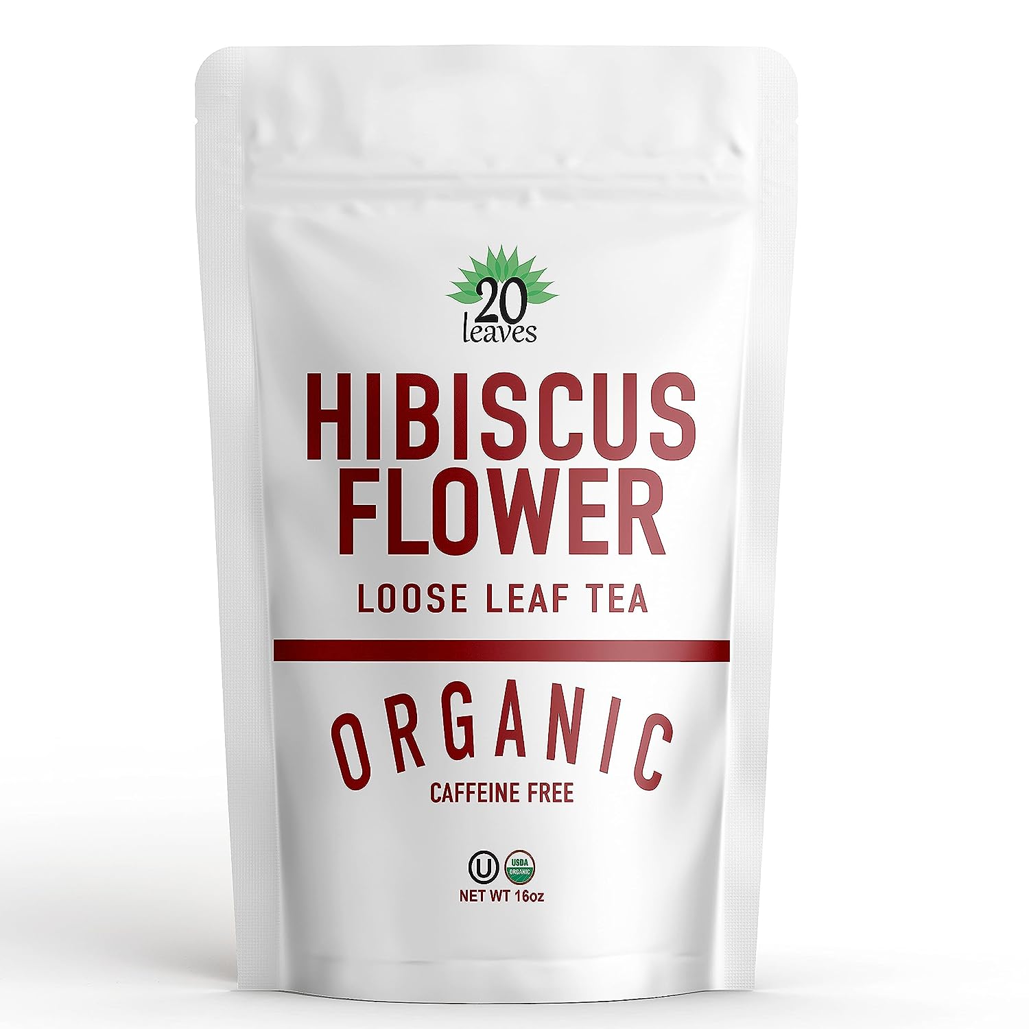 Hibiscus Flower Loose Leaf Tea - Herbal Tisane - Caffeine Free Hot Tea - 100% Certified Organic - Resealable Kraft Bag - 1 Pack