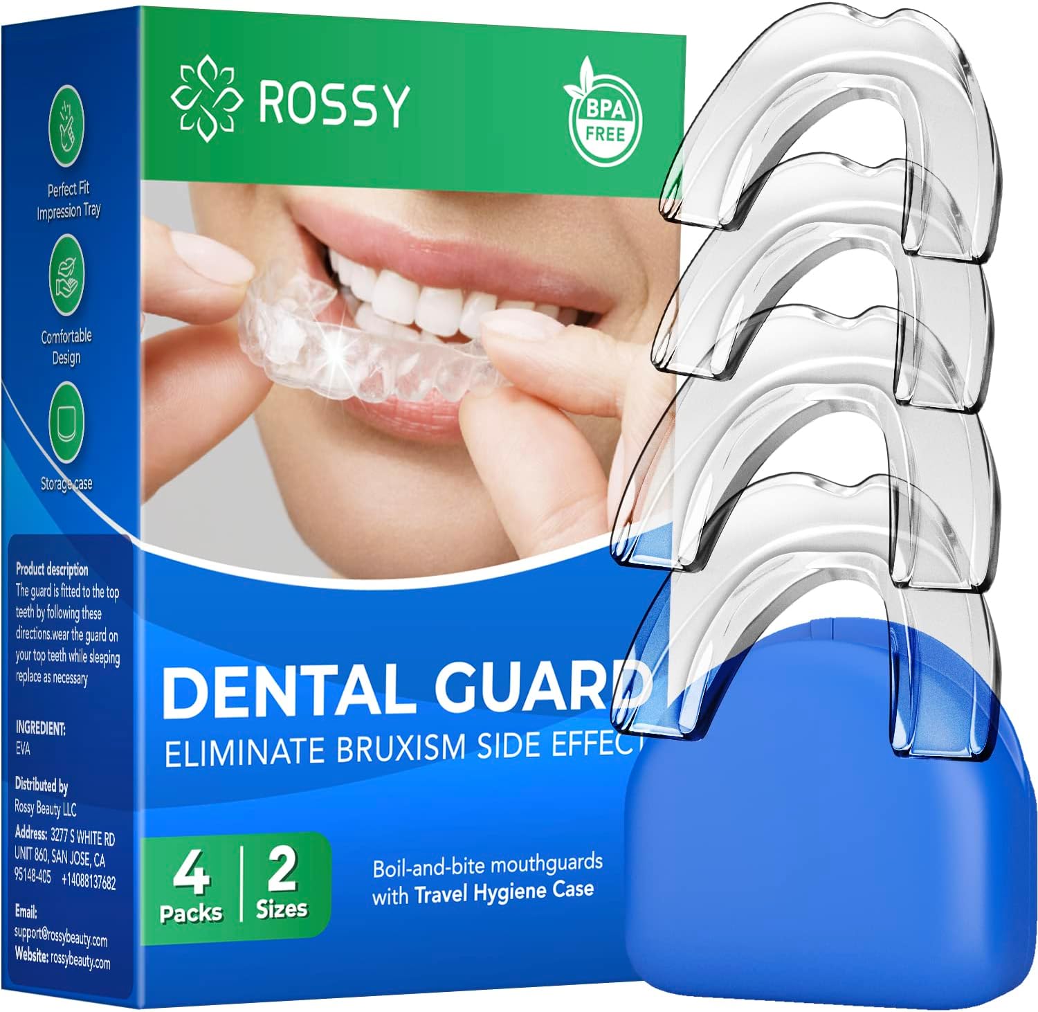 Rossy Mouth Guard for Clenching Teeth at night, Moldable Night Guards for Teeth Grinding 2 Sizes Pack of 4