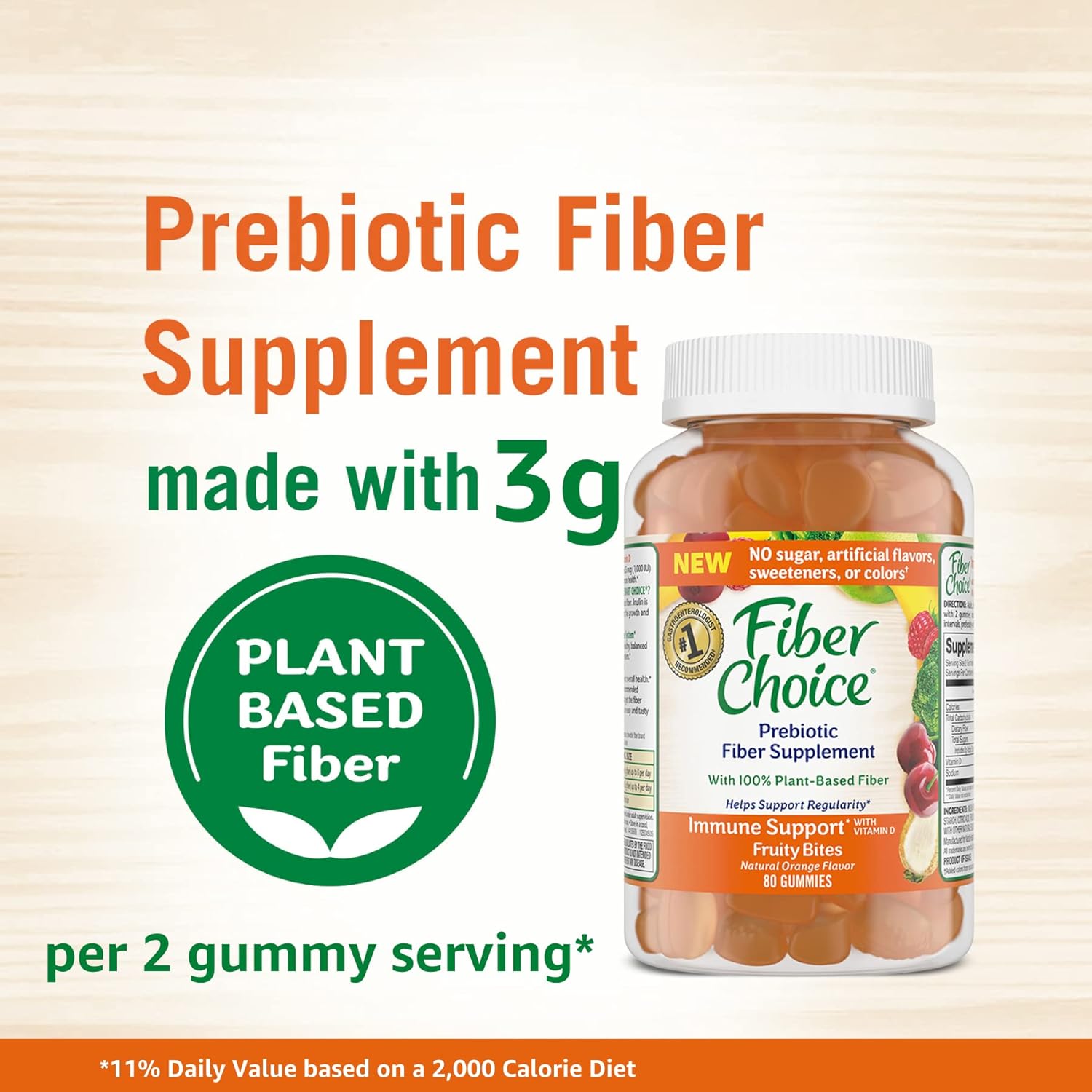 Fiber Choice Immune Support Daily Prebiotic Fiber Supplement Gummies w