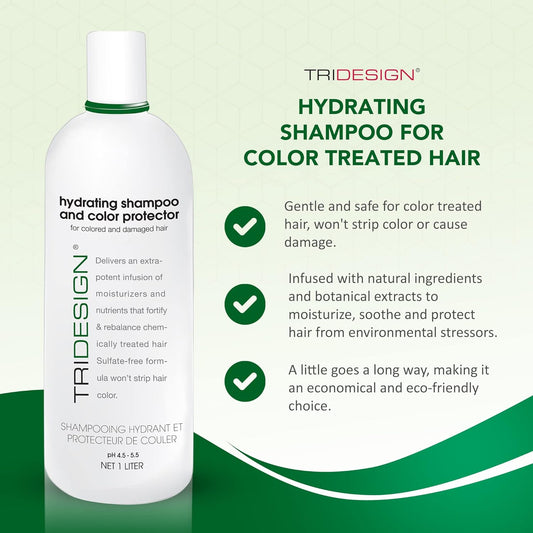 TRIDESIGN Hydrating Shampoo for Color Treated Hair, Sulfate and Paraben Free Color Care Treatment, Concentrated Hair Color Shampoo, Gently Cleanses -33.8 uid