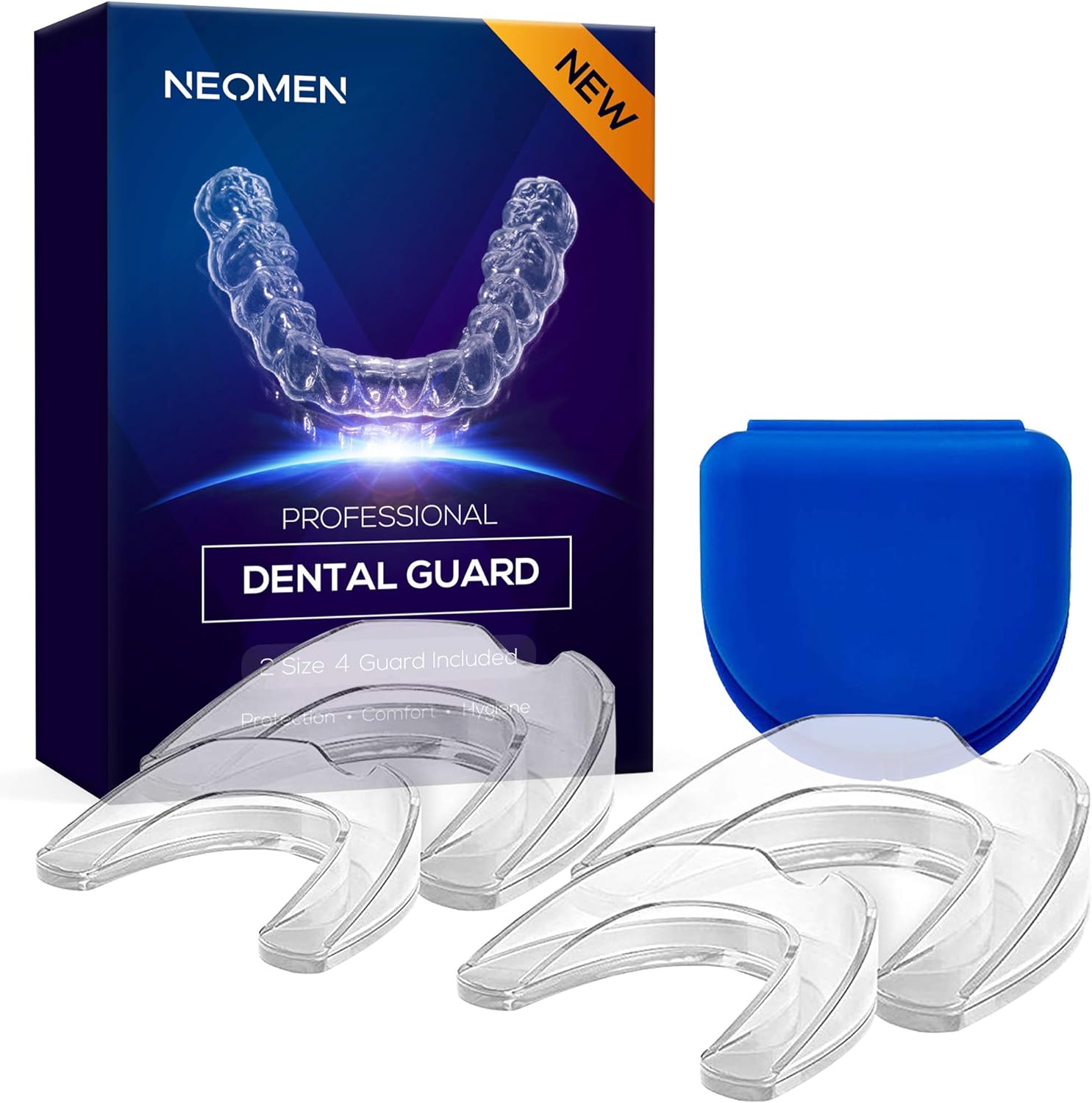 Neomen Mouth Guard for Grinding Teeth- 2 Sizes, Pack of 4 - New Upgraded Dental Night Guard for Clenching Teeth, Stops Bruxism, Tmj & Eliminates Teeth Clenching