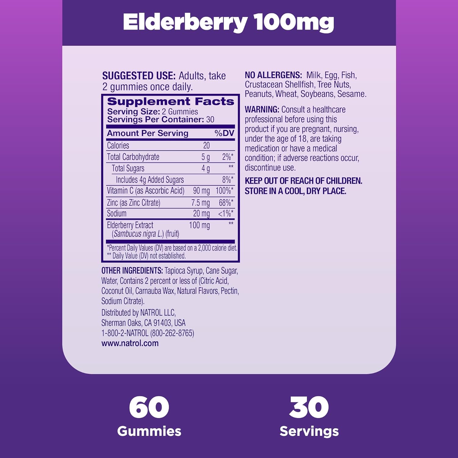 Natrol Elderberry Gummies, with Vitamin C and Zinc, Supplement for Imm