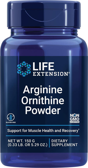 Life Extension Arginine Ornithine Powder - Amino Acid L-Arginine & L-Ornithine Supplement - for Muscle Health & Strength, Vascular Relaxation and Circulation - Gluten Free, Non-GMO - 150 Grams