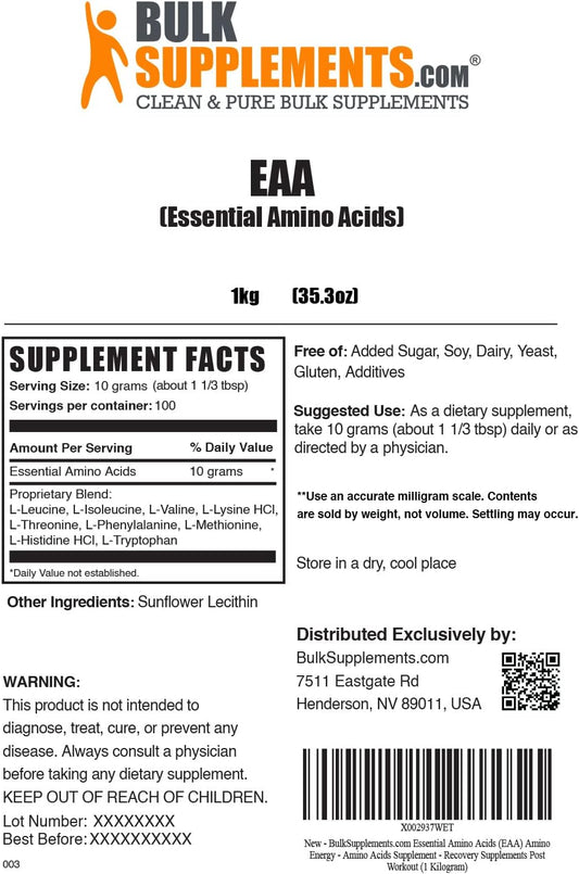 BULKSUPPLEMENTS.COM Essential Amino Acids Powder - EAA Powder, Essenti