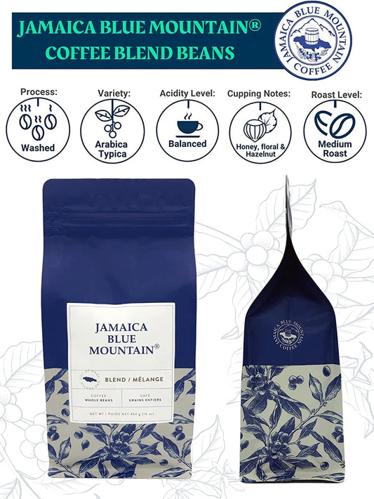 JA Coffee – Jamaica Blue Mountain Caribbean Coffee Blend, Medium Roast, Whole Beans - Premium Arabica, Bag