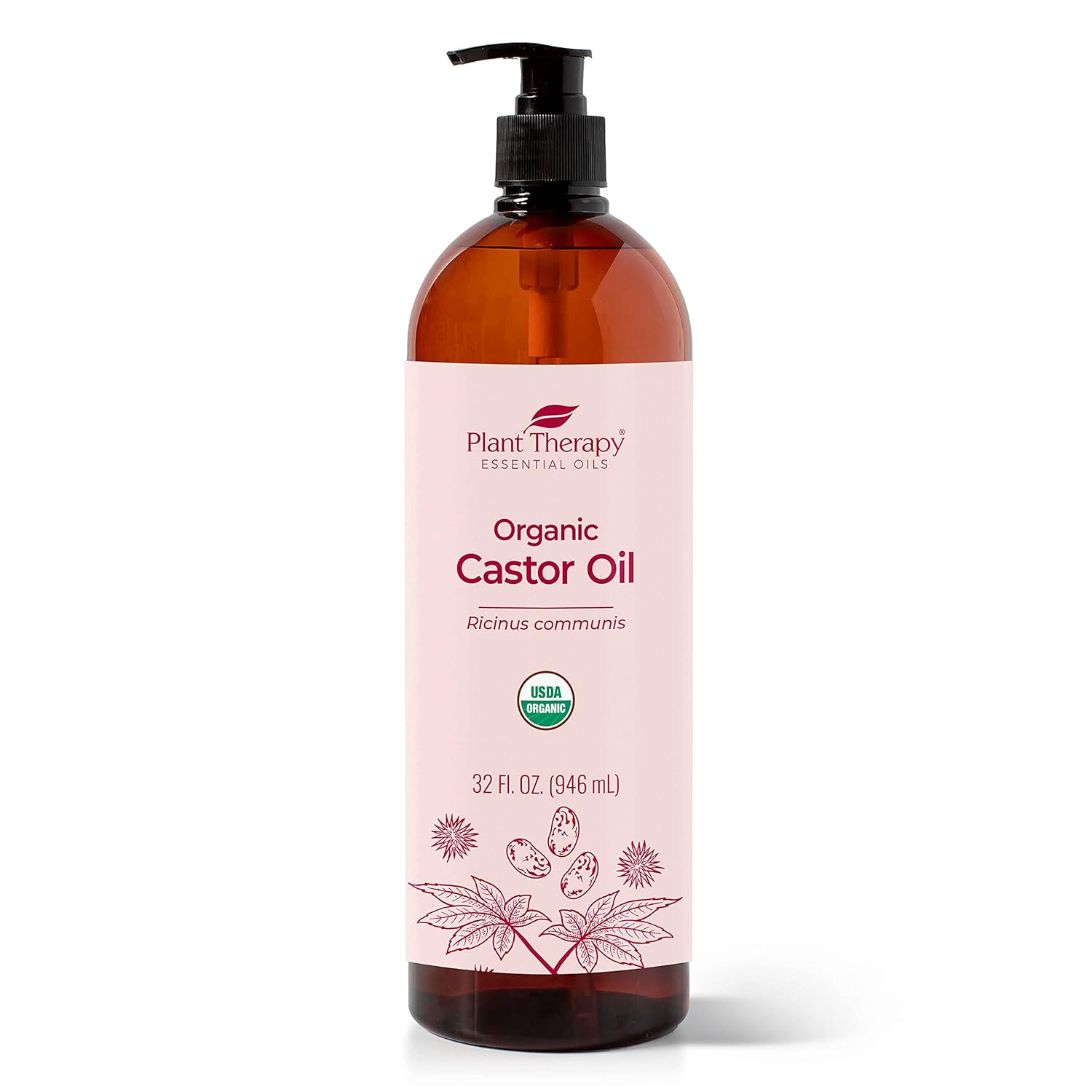 Plant Therapy Castor Oil USDA Organic Cold Pressed 100% Pure Hexane Free 32 oz Conditioning & Healing, For Dry Skin, Hai