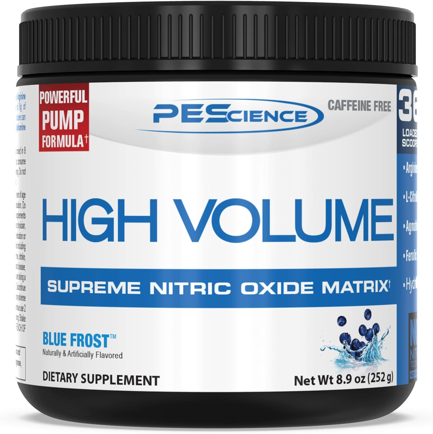 PEScience High Volume Nitric Oxide Booster Pre Workout Powder with L Arginine Nitrate, Blue Frost (Blueberry), 36 Scoops