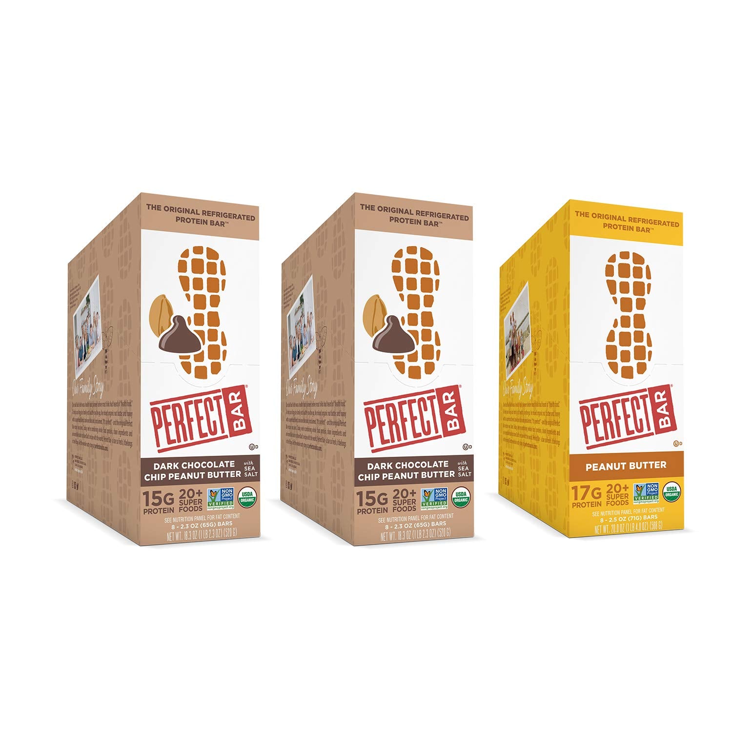 Perfect Bar Original Refrigerated Protein Bar, Dark Chocolate Chip Peanut Butter Variety Bundle, 2.3-2.5 Ounce Bar, 8 Count
