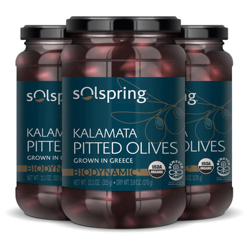 Solspring Biodynamic Organic Kalamata Pitted Olives, 11.1 Oz. (Pack of