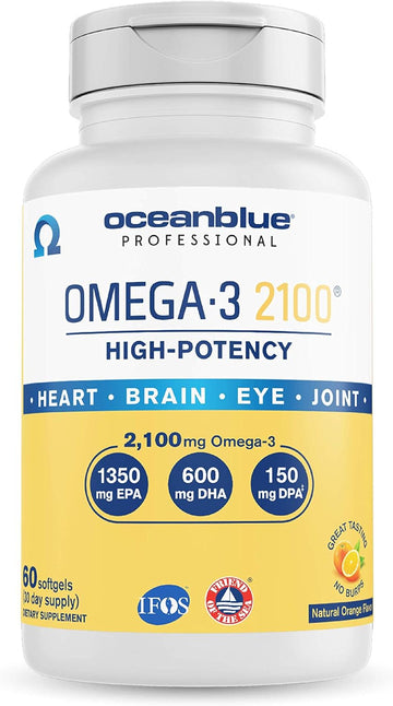 OceanBlue Professional Omega-3 2100-60 Count - High-Potency Triple Strength Burpless Fish Oil Supplement with EPA, DHA &