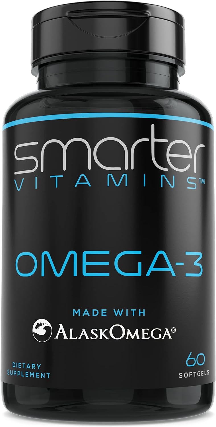 SmarterVitamins Omega 3 Fish Oil, Strawberry Flavor, Burpless, Tasteless, 2000mg, DHA EPA Triple Strength Brain Support,