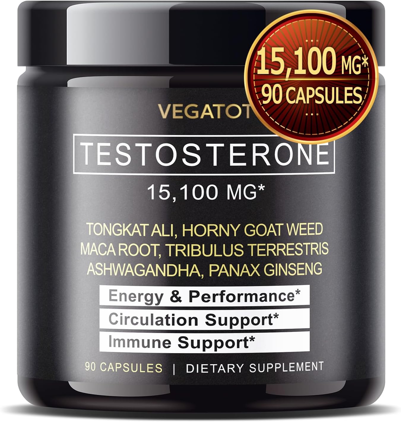 VEGATOT 𝟴 𝗜𝗡 𝟭 Testo Support 𝟭𝟱,𝟭𝟬𝟬 𝗠𝗚 - Boost Performance with Tongkat Ali, Panax Ginseng, Maca Root, Ashwagandha, Tribulus - Energy, Stamina, Circulation Support