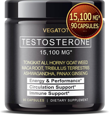 VEGATOT 𝟴 𝗜𝗡 𝟭 Testo Support 𝟭𝟱,𝟭𝟬𝟬 𝗠𝗚 - Boost Performance with Tongkat Ali, Panax Ginseng, Maca Root, Ashwagandha, Tribulus - Energy, Stamina, Circulation Support