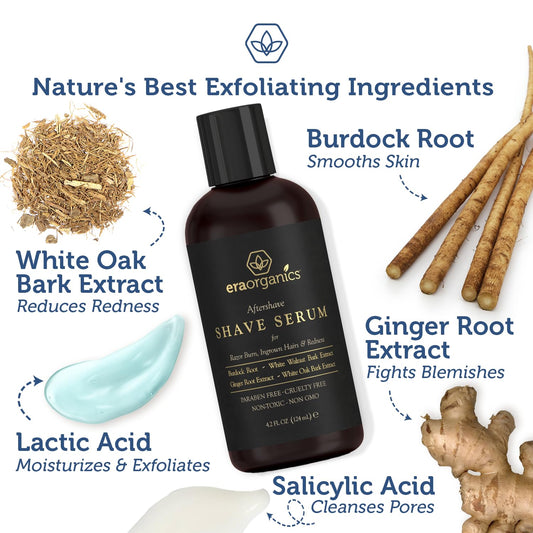 Era Organics Aftershave for Men - Soothing and Moisturizing After Shave Lotion for Men Made in the USA - Exfoliating Ingrown Hair Serum for Bumps and Irritation with Ginger Root and Burdock Root