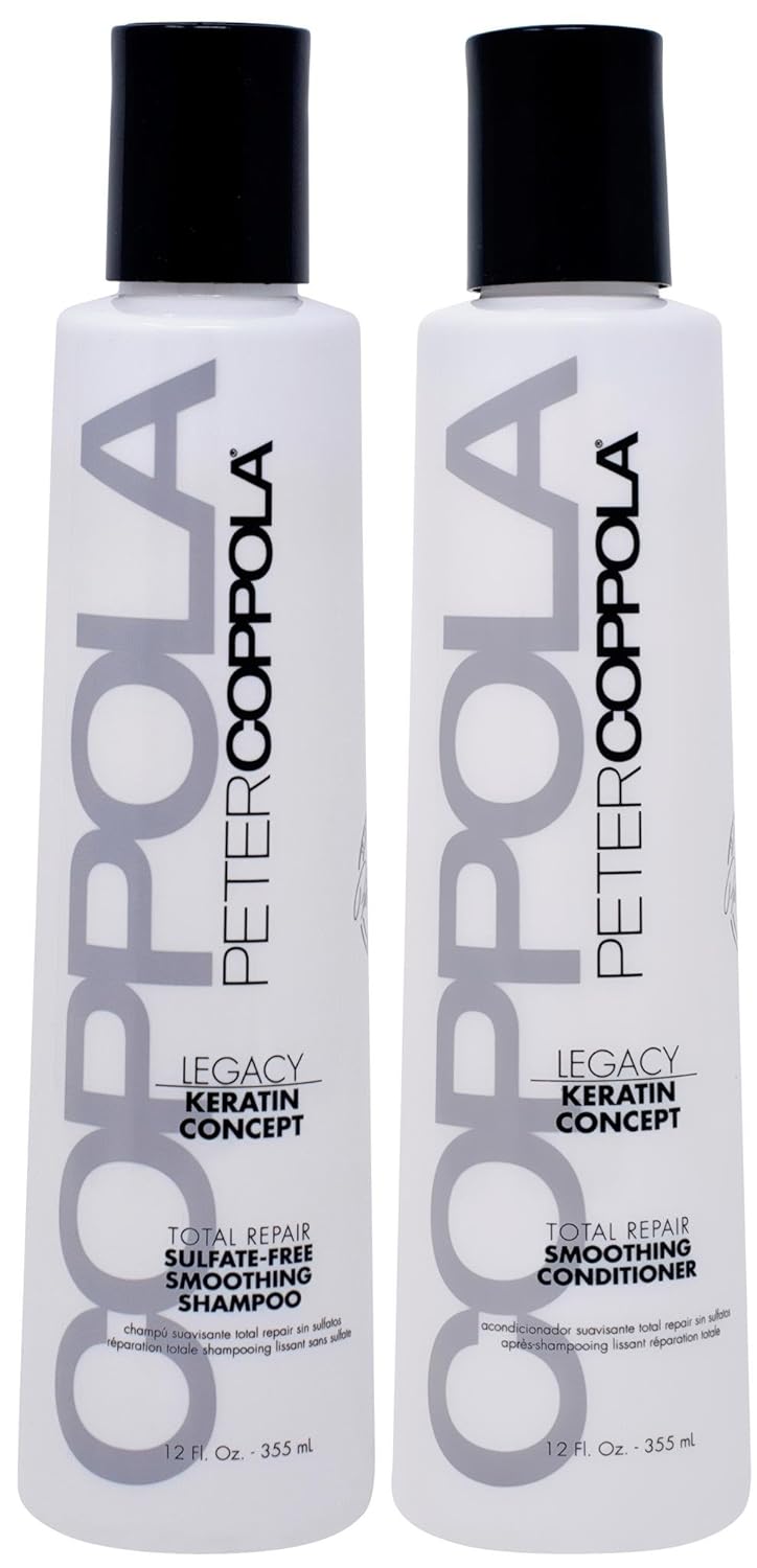 Peter Coppola Total Repair Shampoo & Conditioner Duo, Color-Safe, Sodium Chloride-Free Sulfate-Free Shampoo for Color Treated Hair and Smoothing Conditioner – Keratin Treatment Aftercare (12  )