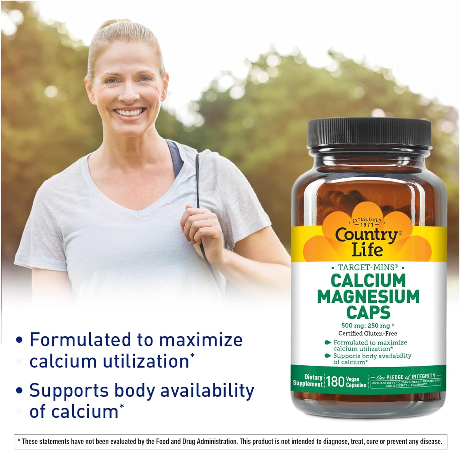 Country Life Target-Mins Calcium Magnesium Caps, 500mg: 250mg, 180 Veg