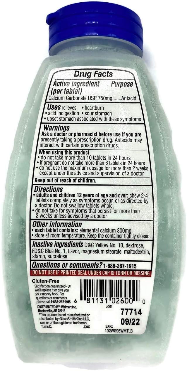  Equate Extra Strength Antacid Wintergreen 750 mg 96 Chewabl