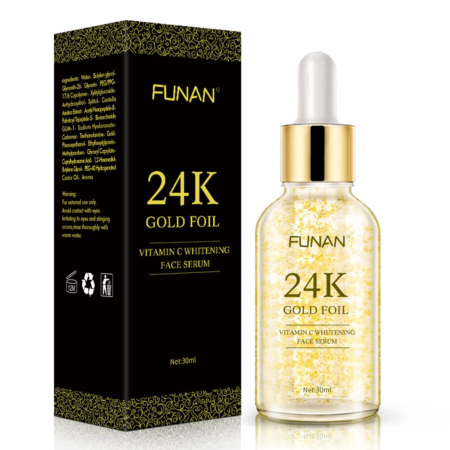 24K Under Eye Mask Puffy Eyes & Dark,24K Gold Face Serum Topical Facial Serum with Vitamin C and Hyaluronic Acid
