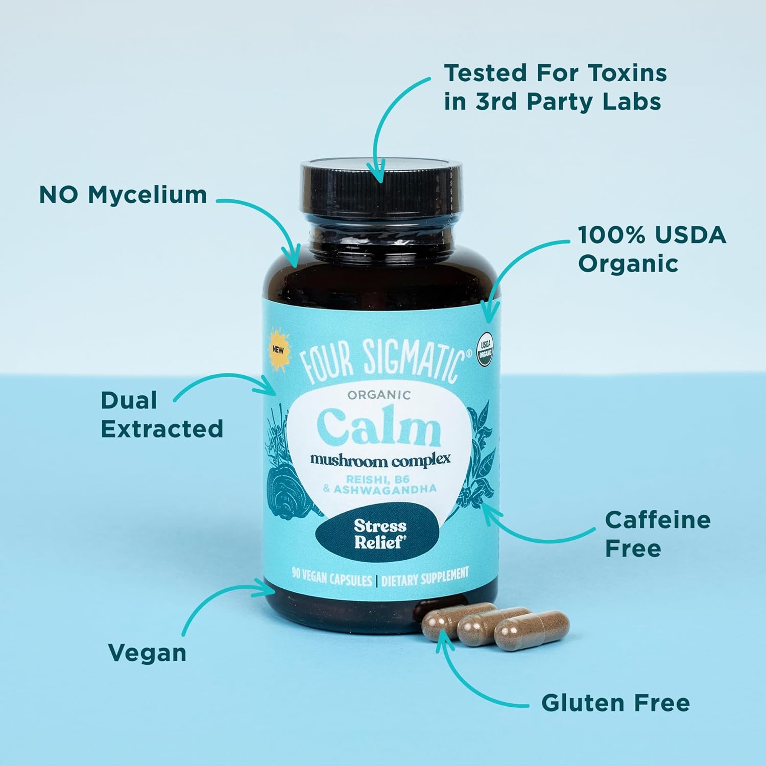 Four Sigmatic Calm Capsules | Vegan Stress Relief Supplement to Promot