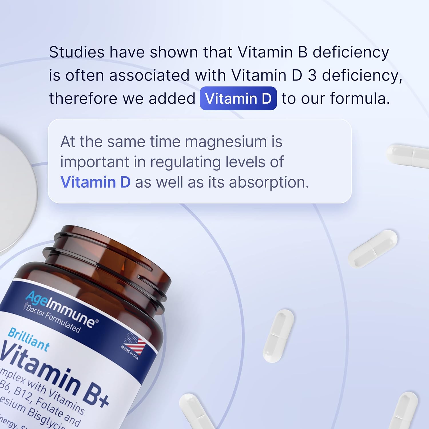  Vitamin B Complex with Vitamins B6 20mg, D3 1000IU, Albion 