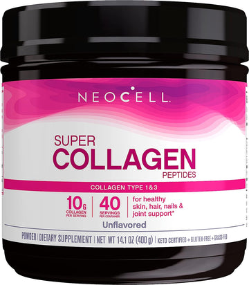 NeoCell Super Collagen Powder, 10g Collagen Peptides per Serving, Gluten Free, Keto Friendly, Non-GMO, Grass Fed, Paleo Friendly, Healthy Hair, Skin, Nails & Joints, Unavored, 1