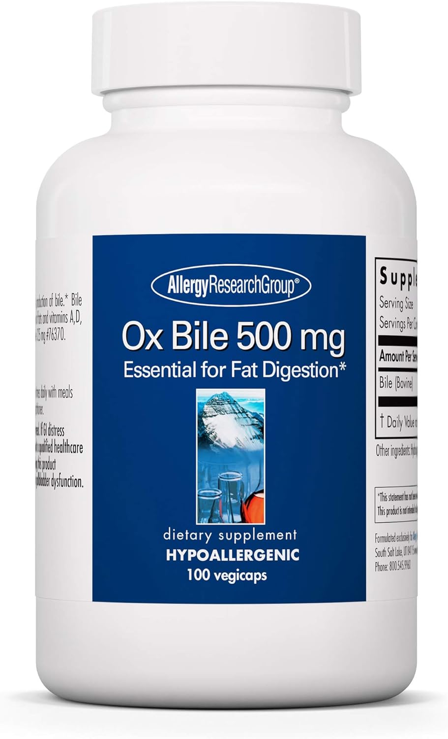 Allergy Research Group Ox Bile 500Mg – 100 Capsules, Digestive Support