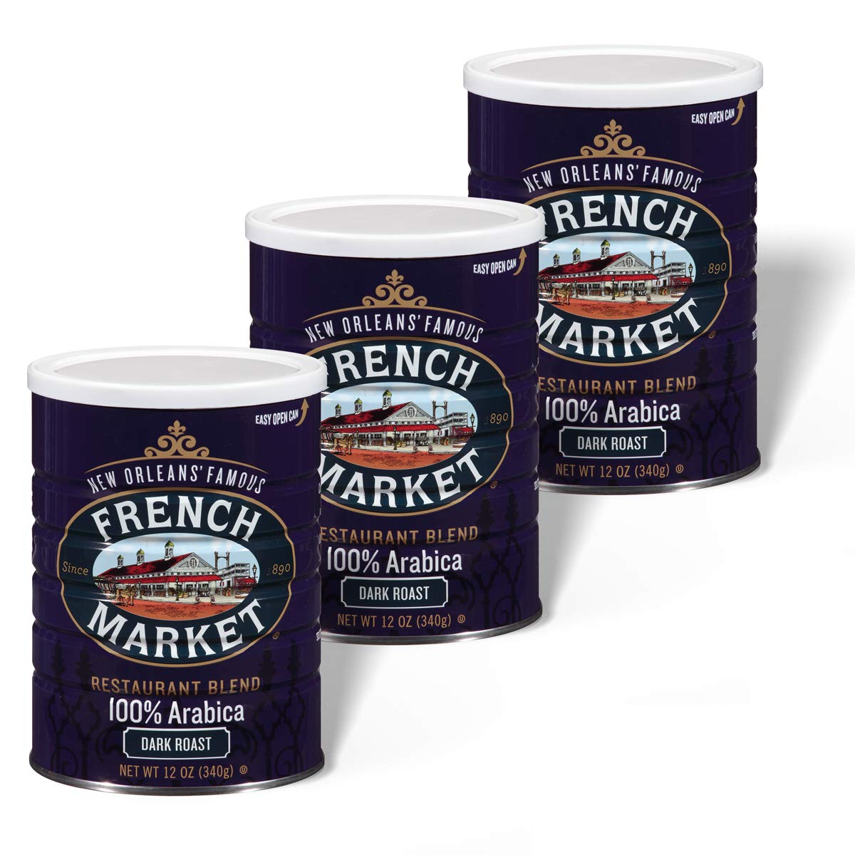 French Market Coffee, Restaurant Blend Dark Roast Can (Pack of 3)