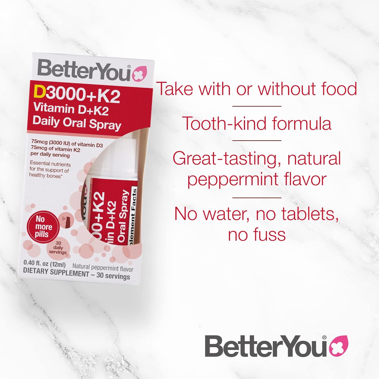 BetterYou Vitamin K2 and Vitamin D Spray Liquid Immune Support Supplem