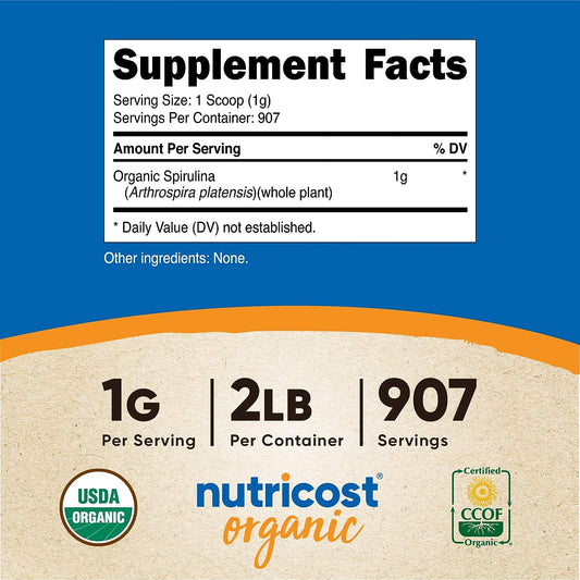 Nutricost Organic Spirulina Powder 2  - Pure, Certified Organic Spirulina
