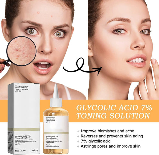 Glycolic Acid 7% Toning Resurfacing Solution for Blemishes and Acne, Glycolic Sour 7% Toner, Facial Exfoliation Astringe Pores 100,Hydrates and Reduces Skin Blemishes