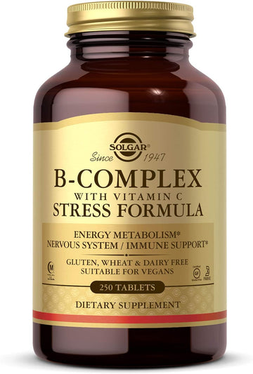 Solgar B-Complex with Vitamin C Stress Formula, 250 Tablets - Energy Metabolism, Nervous System & Immune Support - Non-G