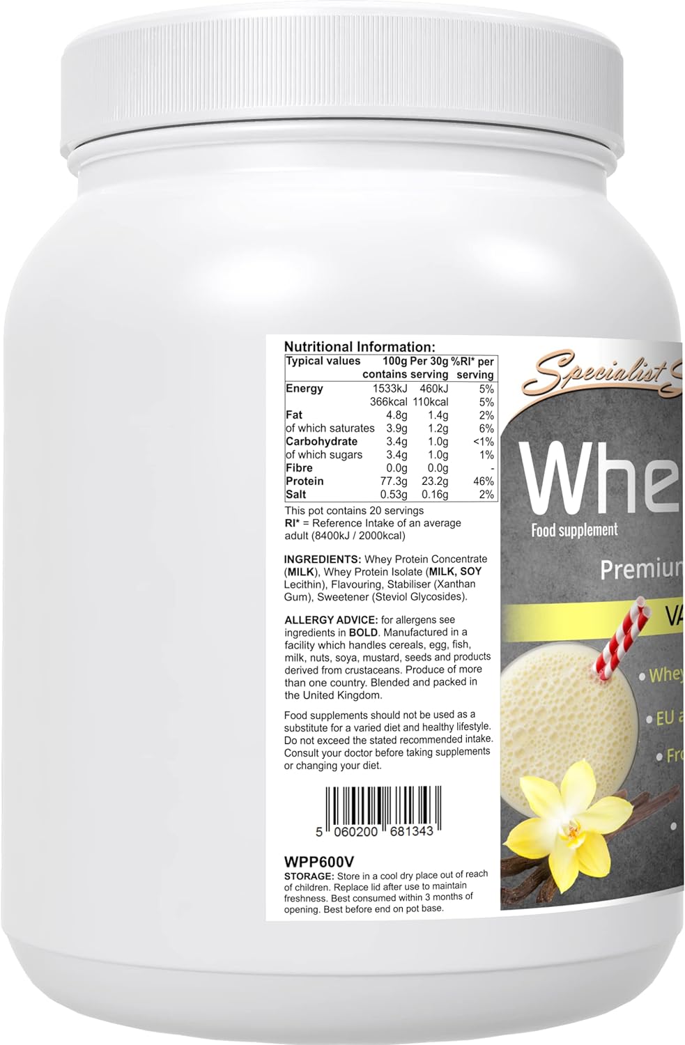 Specialist Supplements WheyNourish Vanilla Flavour Whey Protein Powder