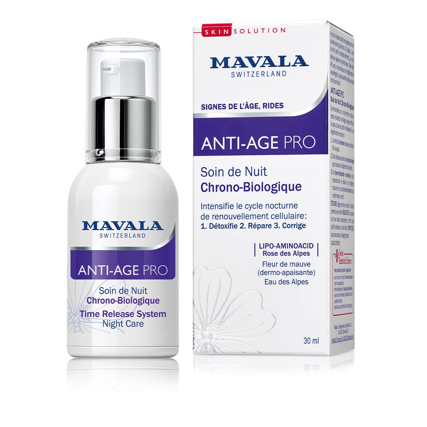 MAVALA Anti Age Pro Night Care | Anti-Aging Serum | Detox, Rejuvenate, and Correct Signs of Aging | Repair Wrinkles + Dark Spots | Vitamin C and Vitamin E | 1