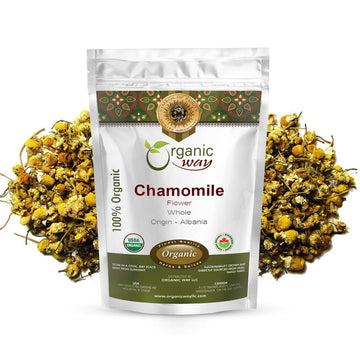 Organic Way Chamomile Flower Whole (Matricaria chamomilla) - Herbal Tea | European Wild-Harvest | Kosher & USDA Certified | Vegan, Non-GMO & Gluten Free | 100% Raw from Albania
