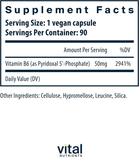 Vital Nutrients - Pyridoxal-5 Phosphate - Activated Vitamin B6-90 Vege