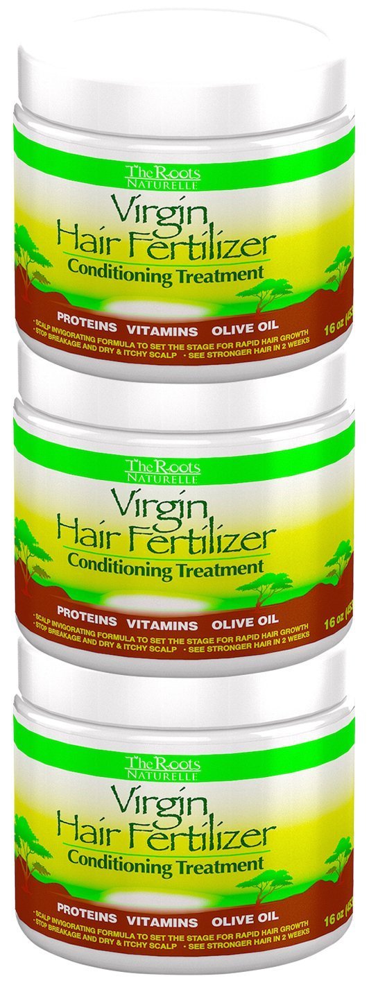 The Roots Naturelle Virgin Hair Fertilizer Conditioning Treatment. Helps Strengthen Hair, Promote Rapid Hair Growth and Protect/Restore Damaged Hair (3 Jar 48)