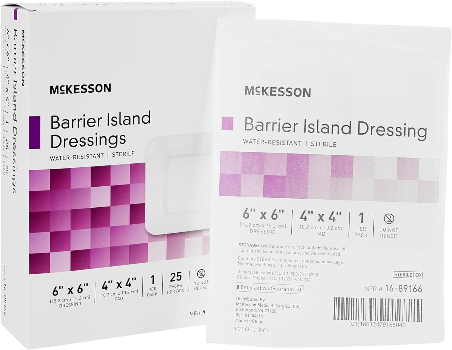 McKesson Barrier Island Dressing, Sterile, Water-Resistant, 6 in x 6 i