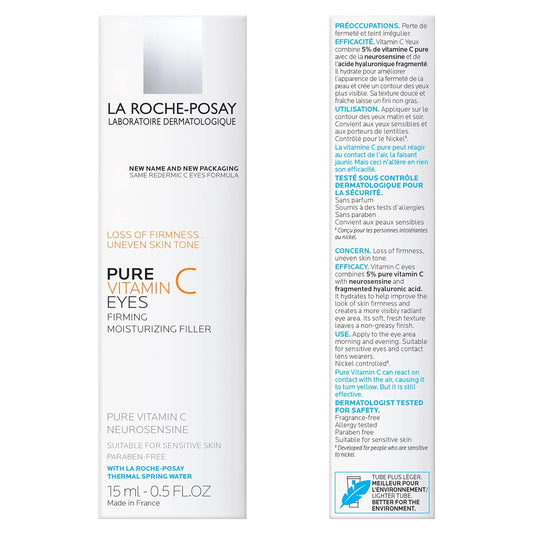 La Roche-Posay Redermic C Pure Vitamin C Eye Cream with Hyaluronic Acid to Reduce Wrinkles for Anti-Aging Effect, 0.5   (Pack of 1)
