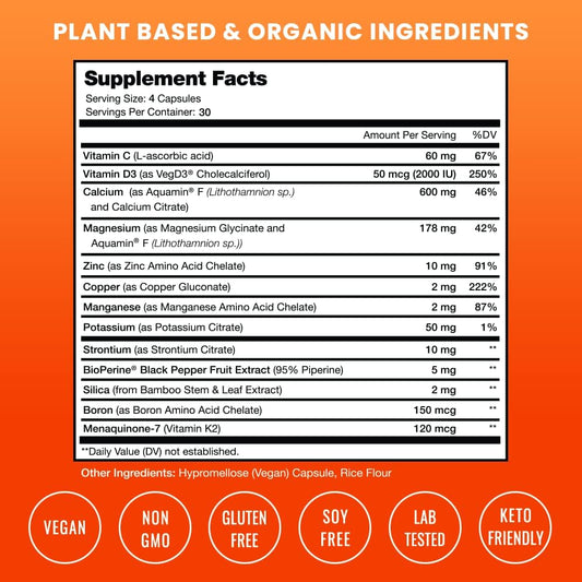 Bone Strength Supplements | Plant Based Calcium Supplement 600mg | Vit
